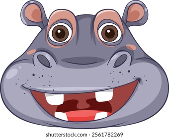 Smiling hippo with big eyes and teeth