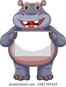 Smiling hippo with a blank sign for messages