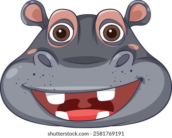 Smiling hippo face with big eyes and teeth