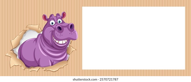 Smiling hippo peeking through a paper hole