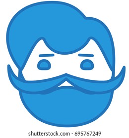 smiling hipster with beard, mustache and a fancy haircut from barber shop, funny cartoon character with simplistic facial expression, simple hand drawn circle shaped emoticon vector illustration