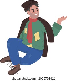 Smiling Homeless Person Asking For Food Semi Flat Color Vector Character. Full Body Person On White. Man Living On Street Isolated Modern Cartoon Style Illustration For Graphic Design And Animation