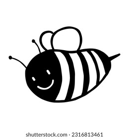Smiling Honey Bee. Funny Doodle Illustration 