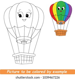 Smiling Hot Air Balloon Beautiful To Be Colored, The Coloring Book For Preschool Kids With Simple Educational Gaming Level.