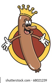 Smiling hot dog wearing a crown
