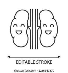 Smiling human kidneys linear icon. Healthy urinary tract. Thin line illustration. Urinary system health. Contour symbol. Vector isolated outline drawing. Editable stroke