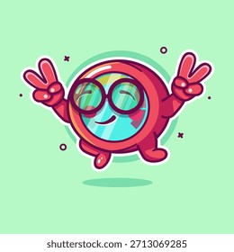 Sonriente higrómetro personaje mascota saltando con signo de paz mano gesto aislado de dibujos animados 