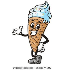 Smiling Ice Cream Cartoon Character Mascot Illustration Vector Clip-art Hand-drawn Logo Design