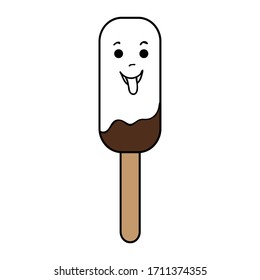 Smiling ice cream. Cheerful kawaii. Colorful vector illustration.