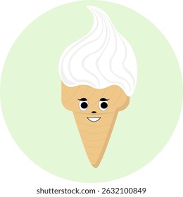 A smiling ice cream cone with eyes is a refreshing summer dessert. Vector illustration