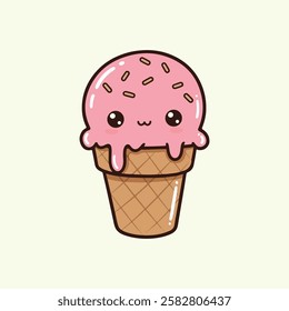 Smiling Ice Cream Cone with a Waffle Pattern – Sweet and Fun Illustration