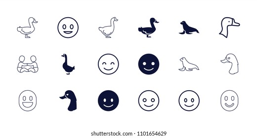 Smiling icon. collection of 18 smiling filled and outline icons such as goose, seal. editable smiling icons for web and mobile.