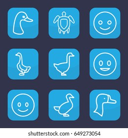 Smiling icon. set of 9 outline smiling icons such as goose, turtle  illsutration