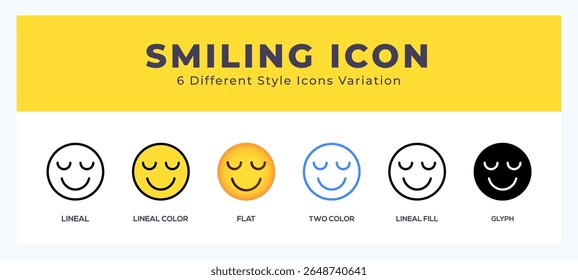 Smiling icon set with different styles. Vector illustration.