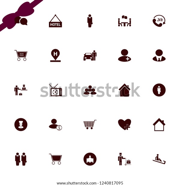 smiling icon. smiling vector icons\
set chef, hotel location, man riding sleigh and\
favorites