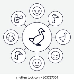 Smiling icons set. set of 9 smiling outline icons such as goose, smiling emot, smiley