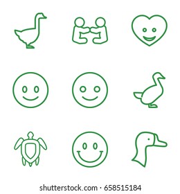 Smiling icons set. set of 9 smiling outline icons such as goose, heart face, turtle  illsutration, smiling emot, smiley