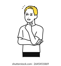 Smiling impressed solved T-shirt young man illustration material