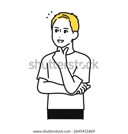 Smiling impressed solved T-shirt young man illustration material