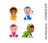 Smiling infant baby children sitting, crawling wearing romper. Happy toddler babies playing with rattle toy and sucking dummy. Cartoon baby characters set. Flat isolated vector toddler illustration