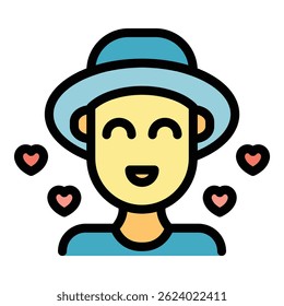 Smiling influencer icon outline vector. Media content. Digital online color flat