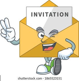 smiling invitation message cartoon mascot style with two fingers. Vector illustration