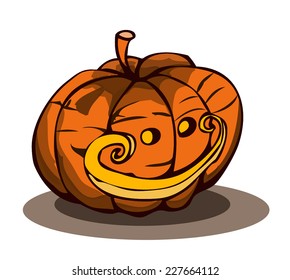 Smiling Jack O Lantern Vector on an isolated White Background with a removable Shadow underneath it. 