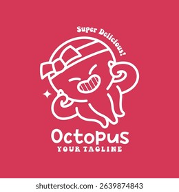 SMILING JAPANESE OCTOPUS CHEF LINE ART LOGO