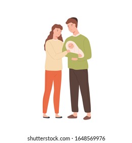 Smiling Jewish Family With Toddler Baby Isolated On White Background. Happy Couple With Little Child Enjoying Parenthood Vector Flat Illustration. Cartoon Mother, Father And Kid