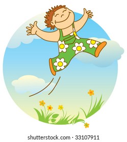 smiling jumping boy