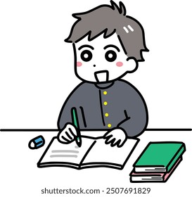 Smiling junior high school boy studying alone