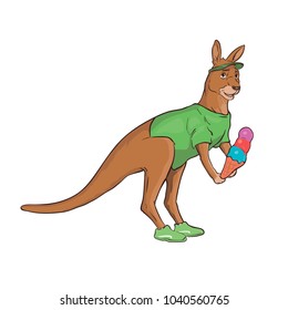 Smiling Kangaroo in cap, sneakers and ice cream. vector illustration