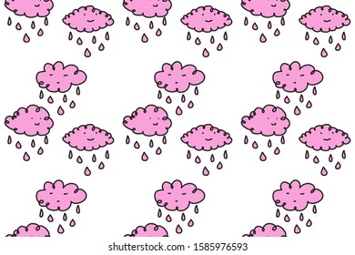 Smiling kawaii pink clouds.Vector illustration. Weather concept design. Seamles pattern.