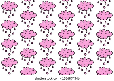 Smiling kawaii pink clouds.Vector illustration. Weather concept design. Seamles pattern.