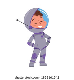 Smiling Kid Astronaut in Outer Space Suit, Cute Boy Playing Astronauts, Space Tourist Character Cartoon Style Vector Illustration