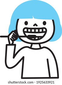 A smiling kid brushing his teeth 