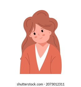 Smiling kid face girl. Avatar child with skin cartoon head portrait. School character icon. Cute little person teenager. Flat vector illustration isolated on white