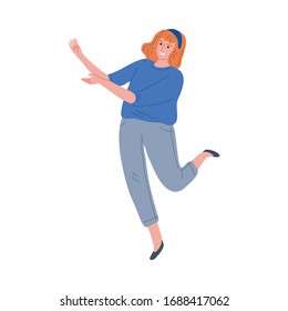 Smiling kid girl playing outdoors and feeling happy vector illustration