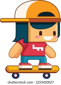 Smiling kid riding a skateboard icon