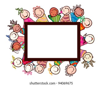 smiling kids - cartoon style frame