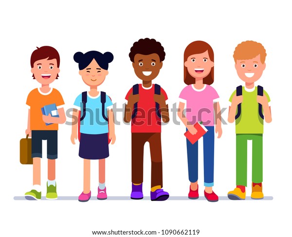 Smiling Kids School Students Walk Together Stock Vector (Royalty Free ...