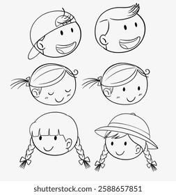 Smiling kids with various hairstyles and accessories