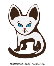 Smiling kitten. Figure in a primitive style. Simple lines.