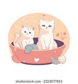 Smiling kittens playing over white
