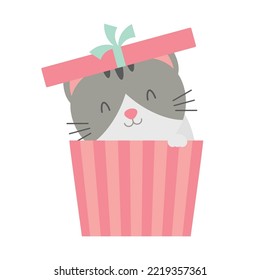 Smiling Kitty in a Stripes Gift Box