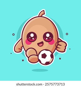 smiling kiwi tube character mascot playing football isolated cartoon