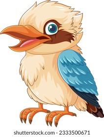 A smiling Kookaburra bird, native to Australia, is isolated on a white background in a vector cartoon illustration style illustration