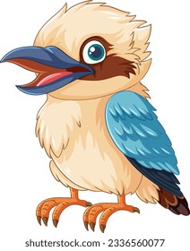 A smiling Kookaburra bird, native to Australia, is isolated on a white background in a vector cartoon illustration style illustration