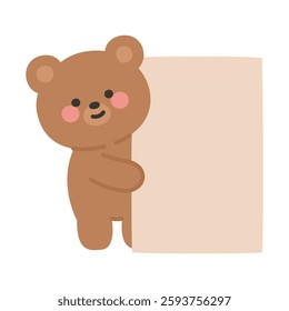 Smiling Korean Bear Holding a Large Blank Signboard Vector Illustration