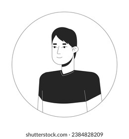 Smiling korean man in casual clothes black and white 2D vector avatar illustration. Relaxed posing outline cartoon character face isolated. Cheerful asian male tidy neat outfit flat user profile image